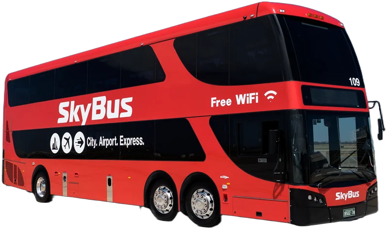 A red SkyBus double-decker